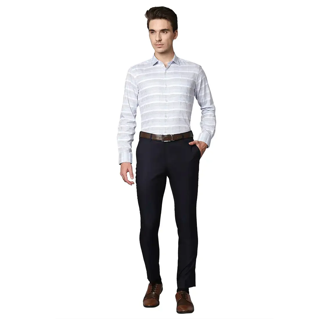 Men Blue Slim Fit Checks Cotton Shirts - Image 5