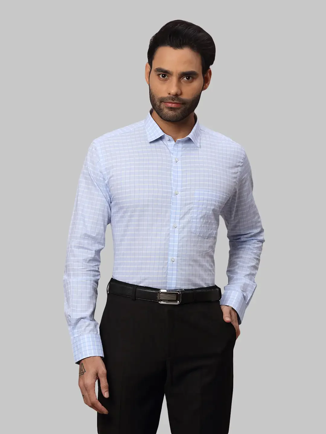 Men Blue Slim Fit Checks Cotton Shirts