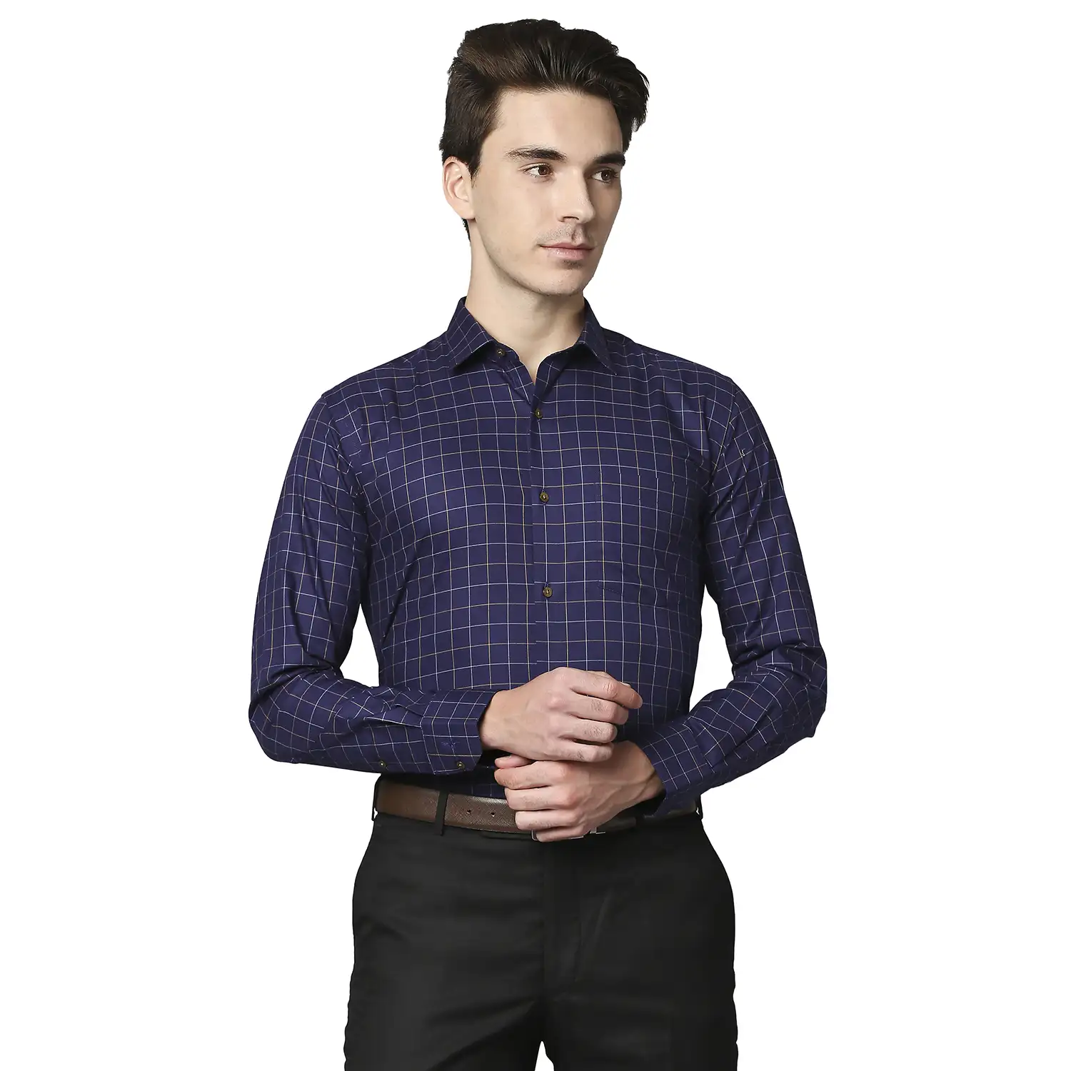 Men Blue Slim Fit Checks Cotton Shirts