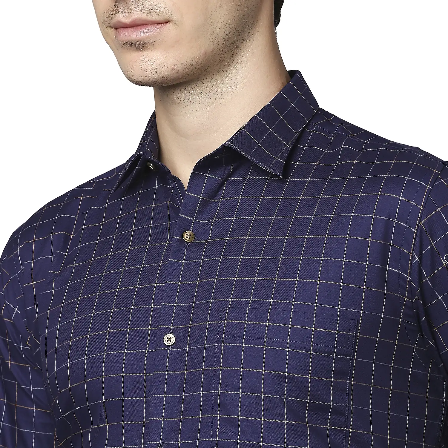 Men Blue Slim Fit Checks Cotton Shirts - Image 6