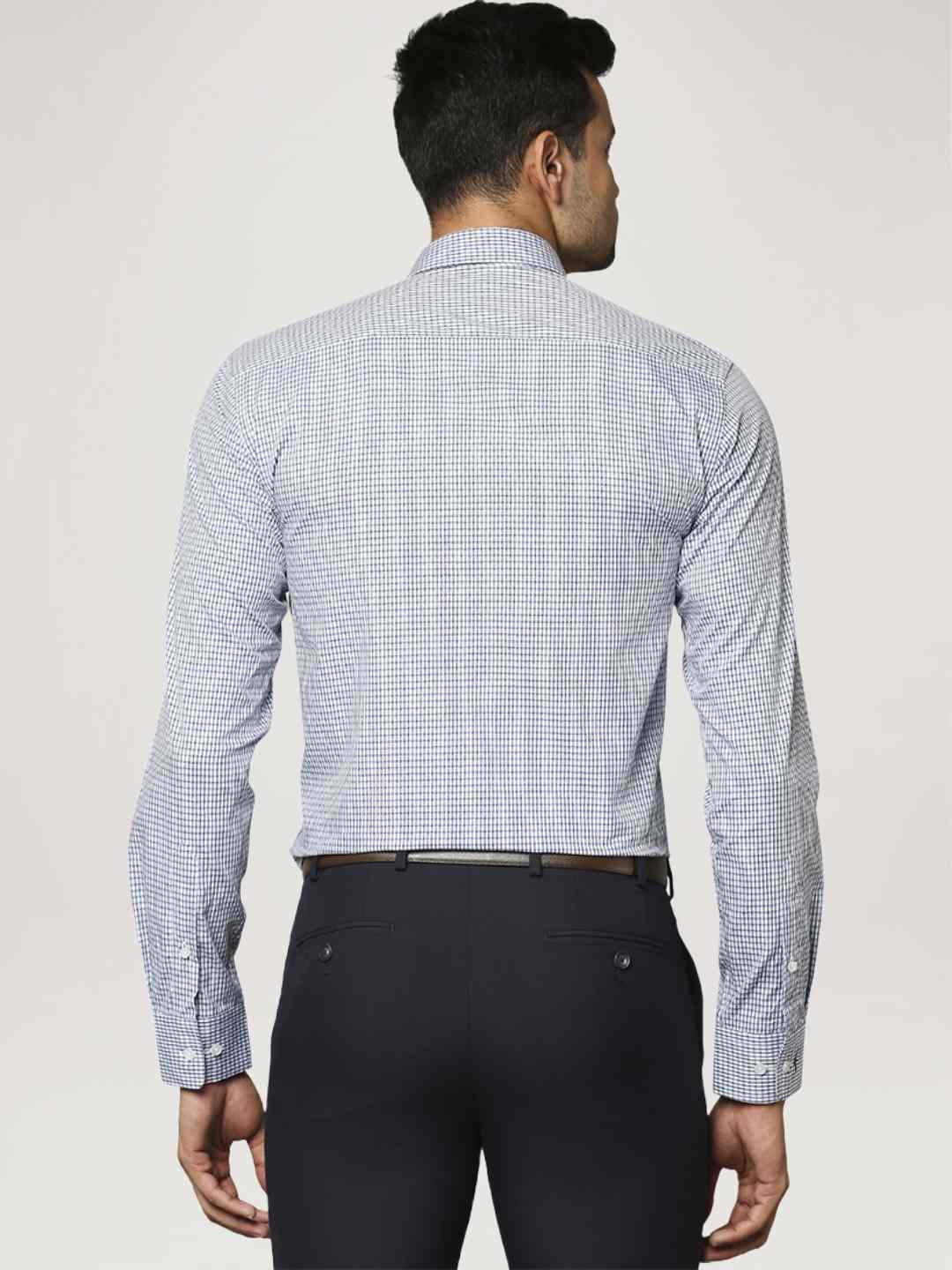 Men Blue Slim Fit Checks Cotton Shirts - Image 2