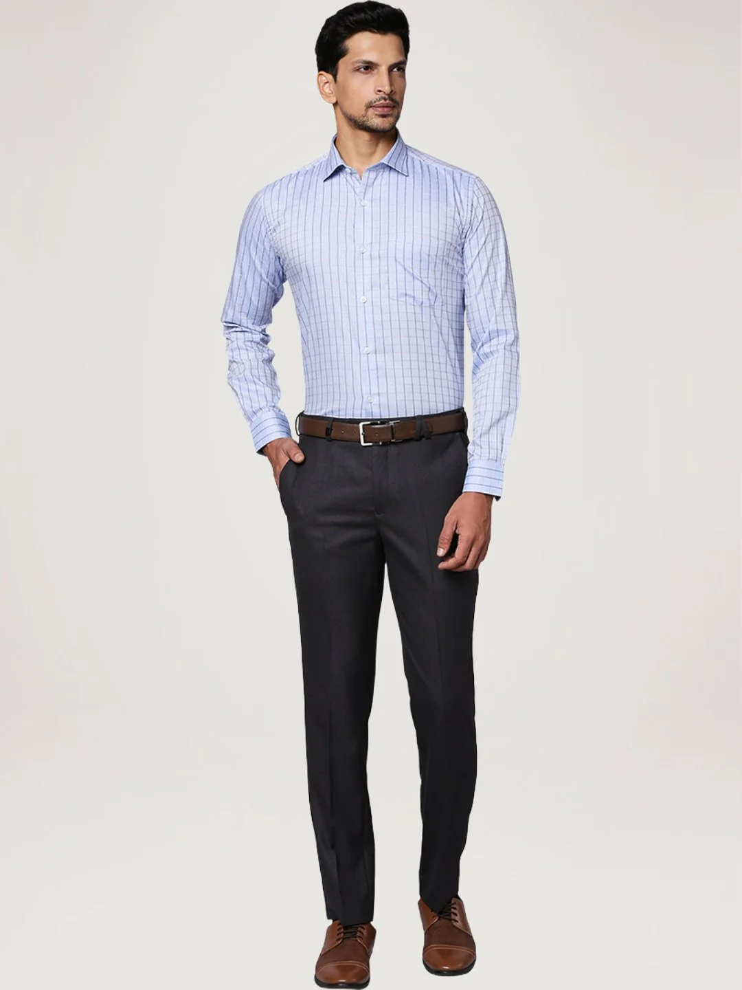 Men Blue Slim Fit Checks Cotton Shirts - Image 2