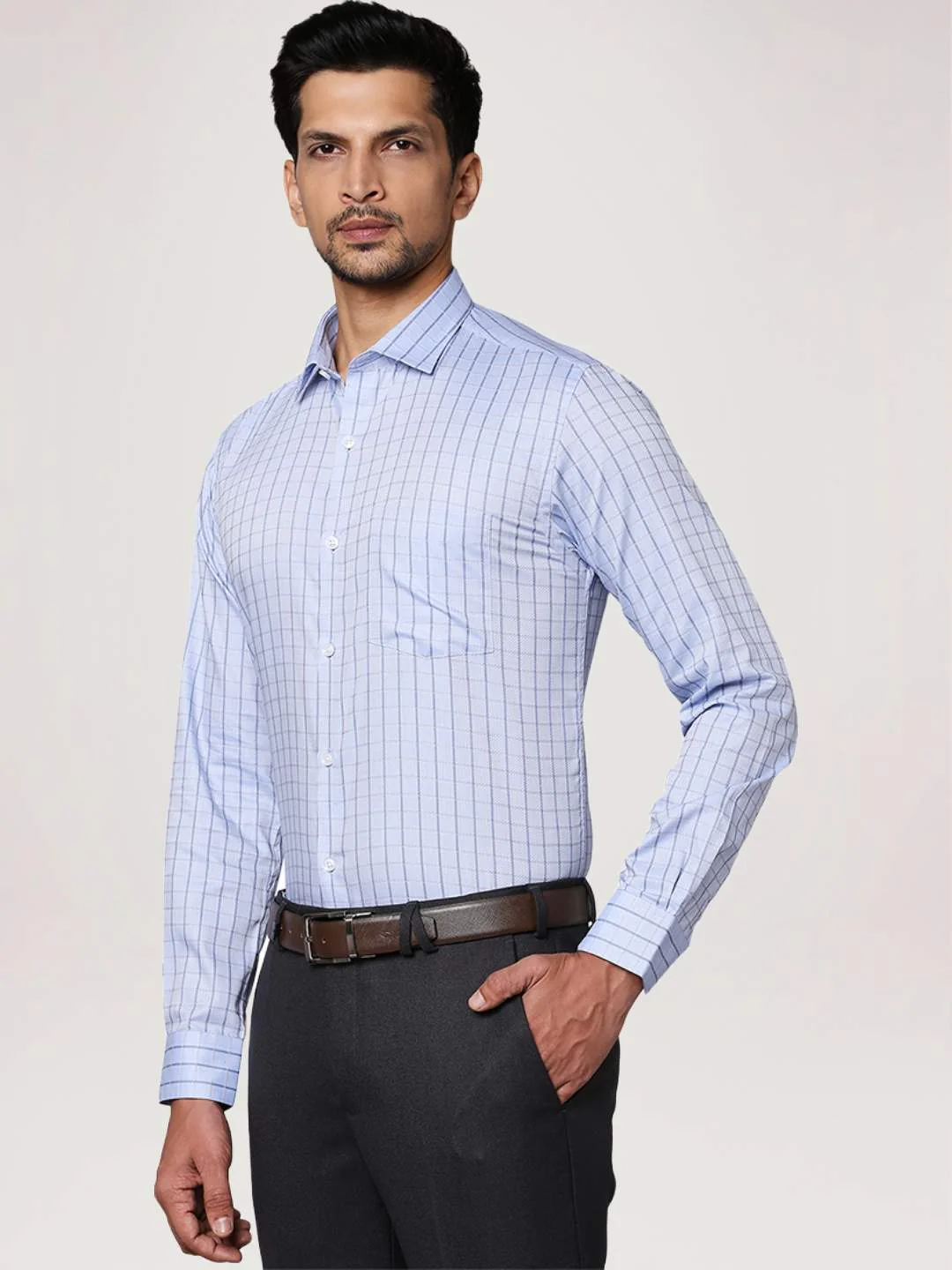 Men Blue Slim Fit Checks Cotton Shirts - Image 4