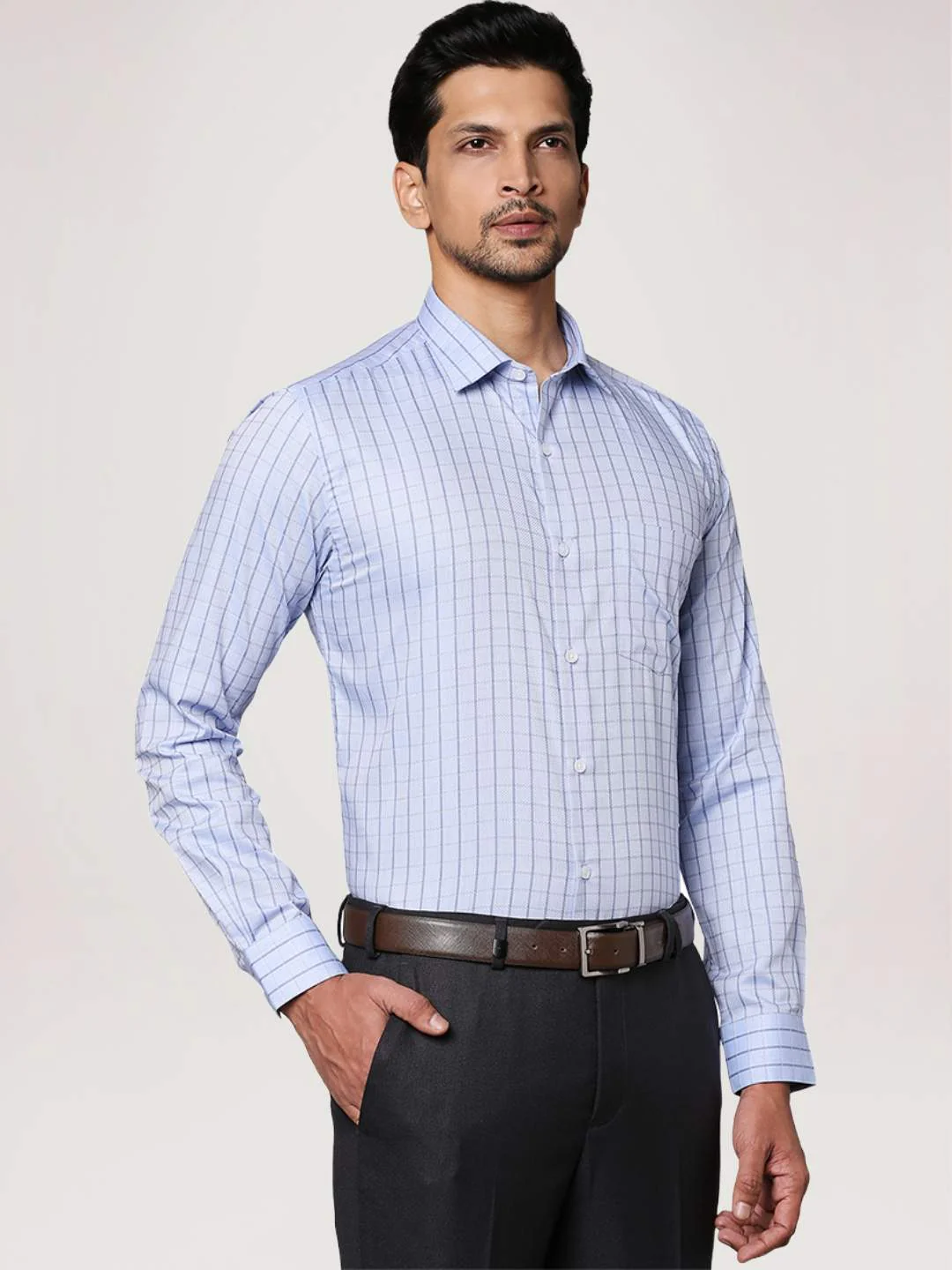 Men Blue Slim Fit Checks Cotton Shirts - Image 5