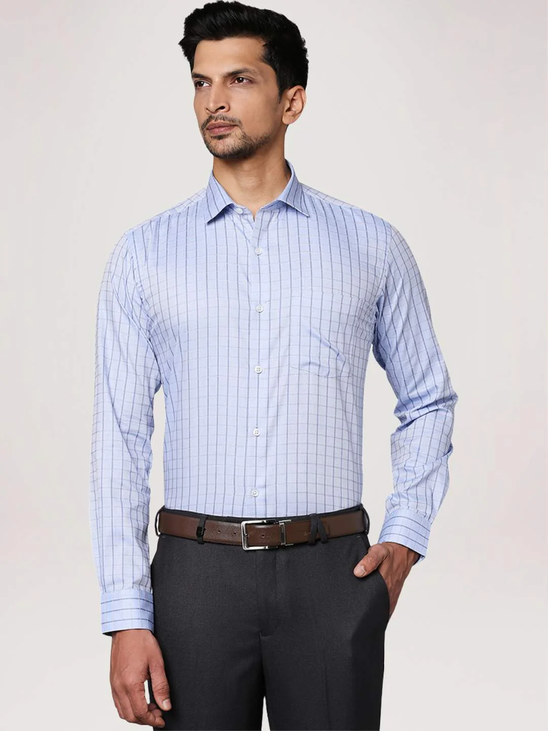 Men Blue Slim Fit Checks Cotton Shirts - Image 6