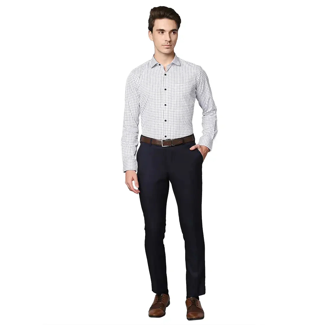 Men Blue Slim Fit Checks Cotton Shirts - Image 5