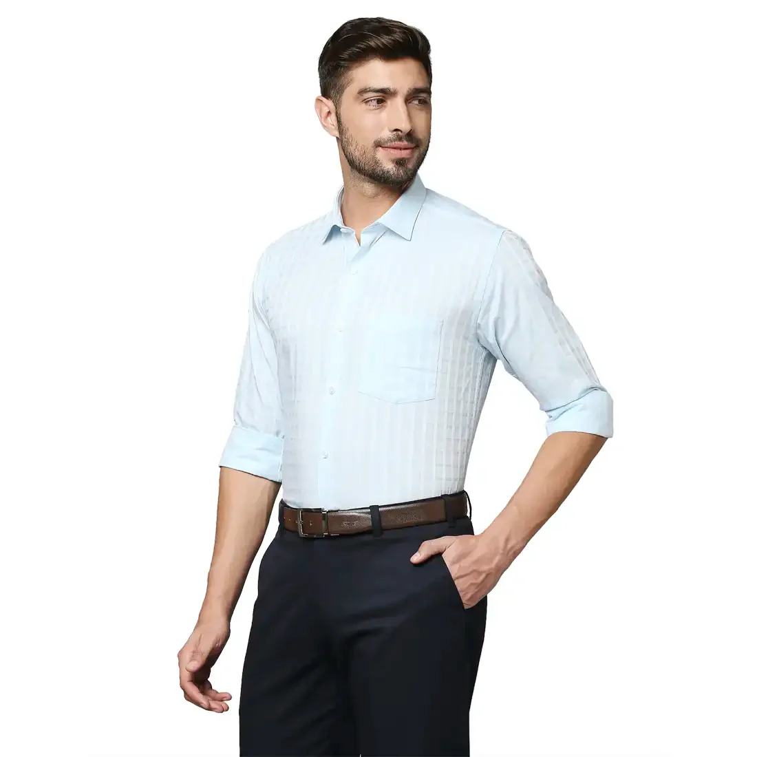 Men Blue Slim Fit Checks Cotton Shirts - Image 3