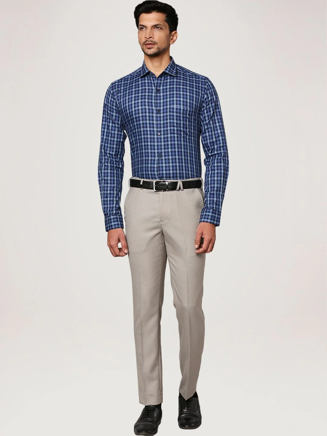 Men Blue Slim Fit Checks Cotton Shirts - Image 2