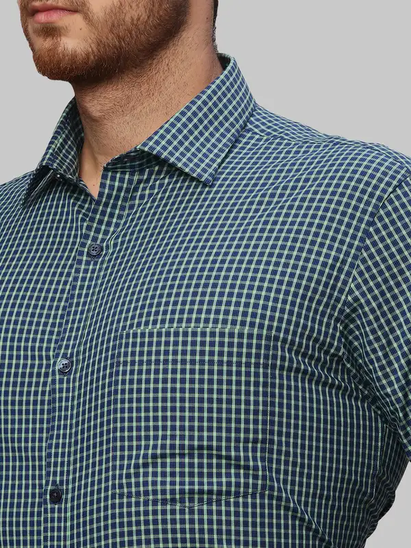 Men Blue Slim Fit Checks Cotton Shirts - Image 6