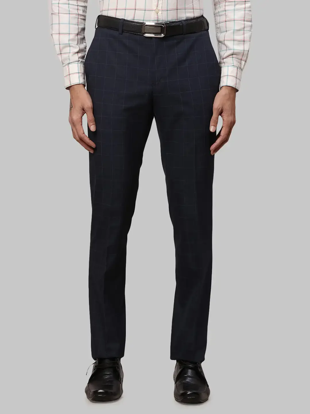 Men Blue Slim Fit Checks Polyester Blend Trouser