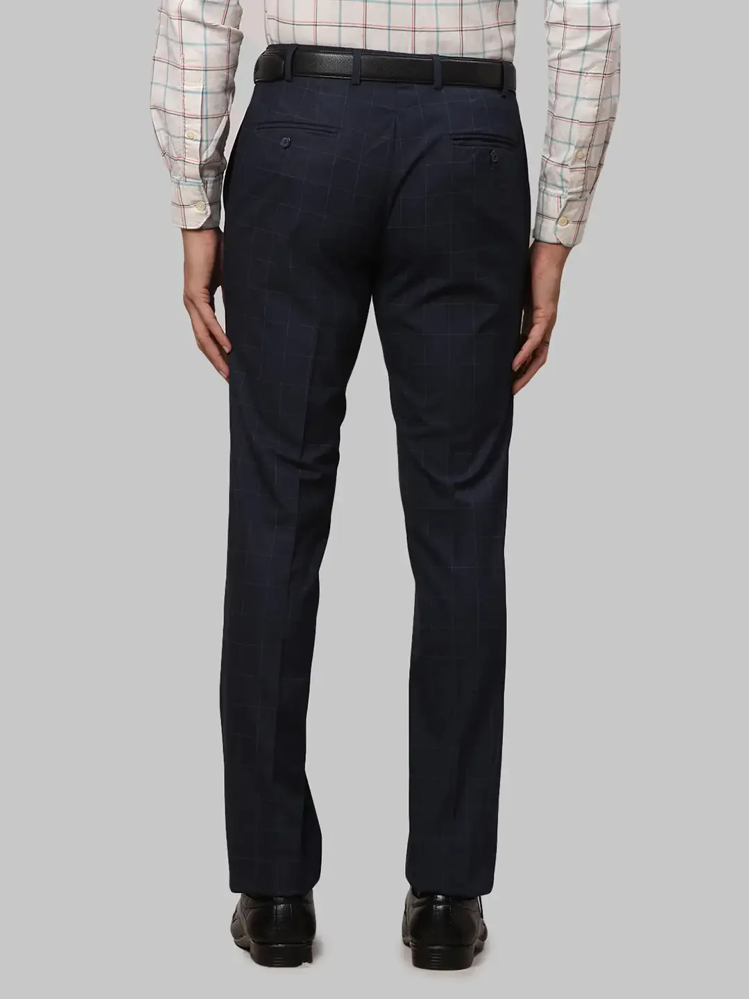 Men Blue Slim Fit Checks Polyester Blend Trouser - Image 5