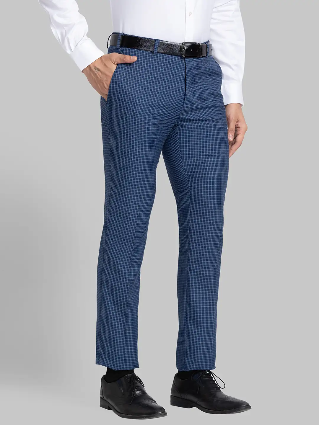 Men Blue Slim Fit Checks Polyester Blend Trouser - Image 2