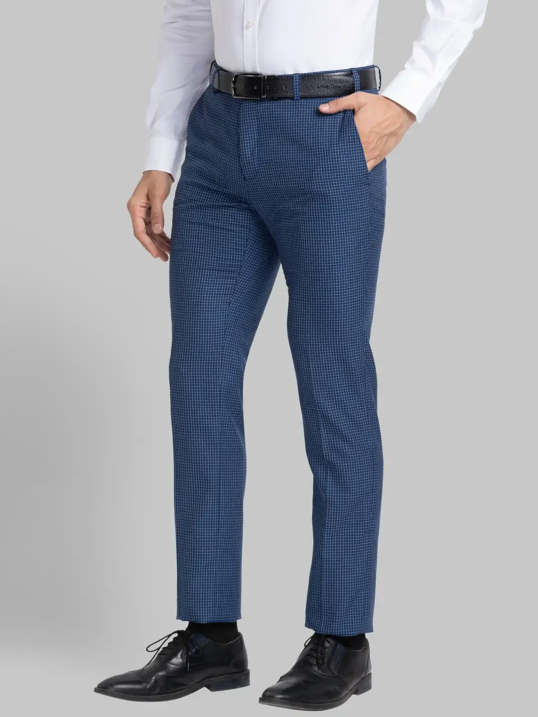 Men Blue Slim Fit Checks Polyester Blend Trouser - Image 3