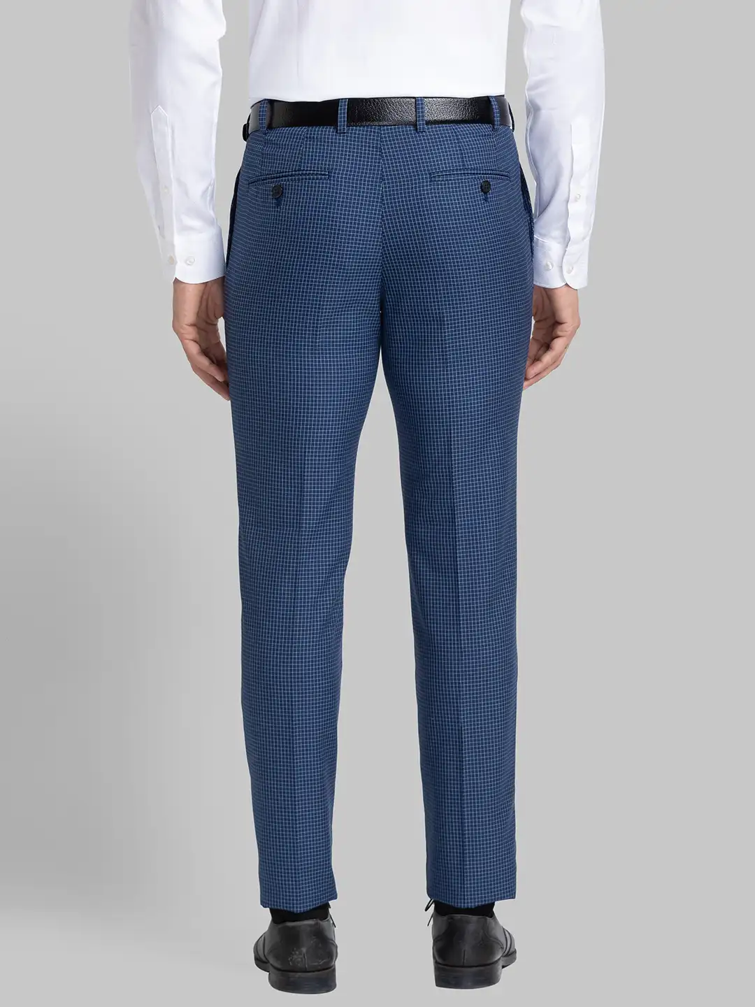 Men Blue Slim Fit Checks Polyester Blend Trouser - Image 4