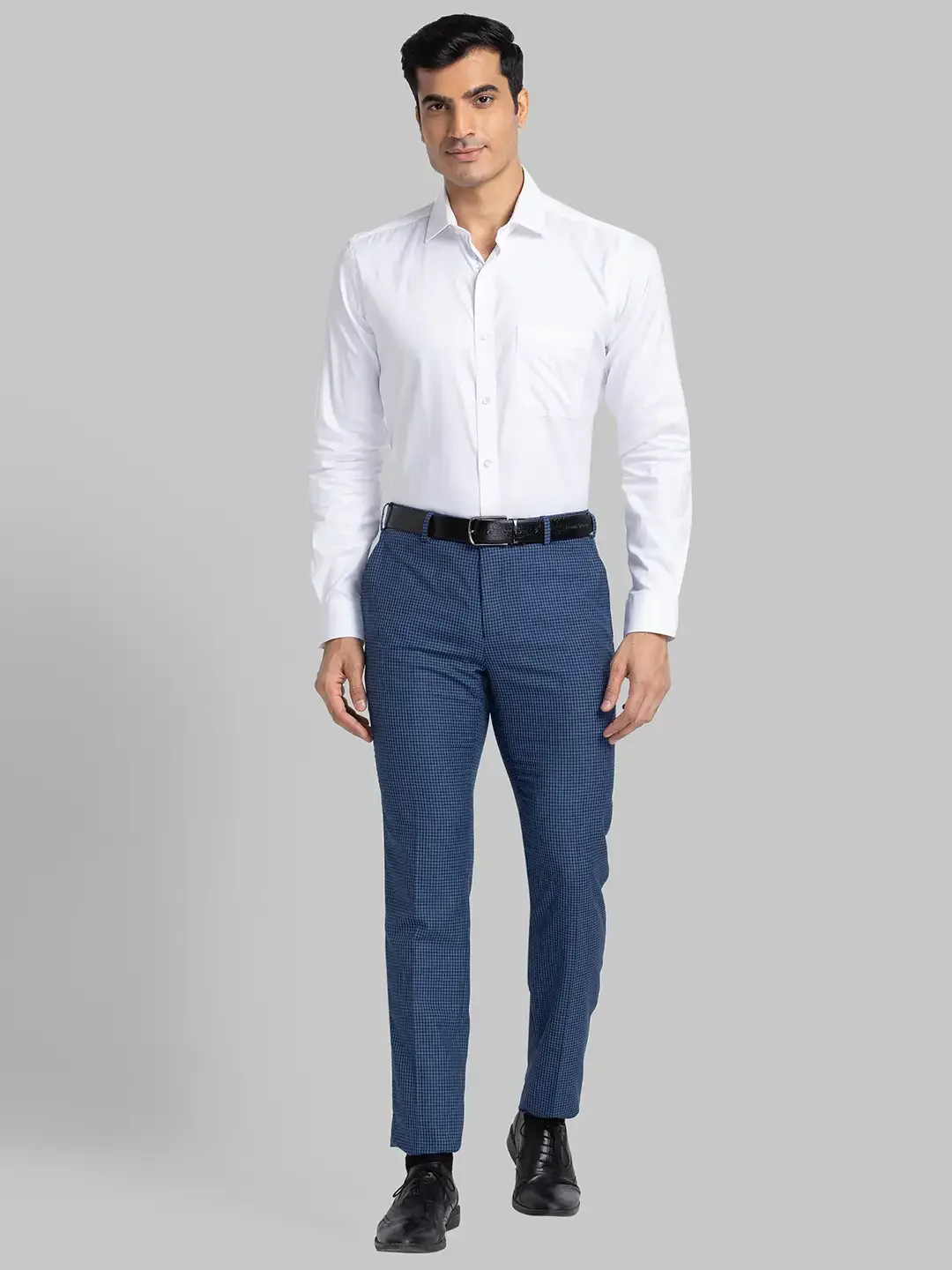 Men Blue Slim Fit Checks Polyester Blend Trouser - Image 5