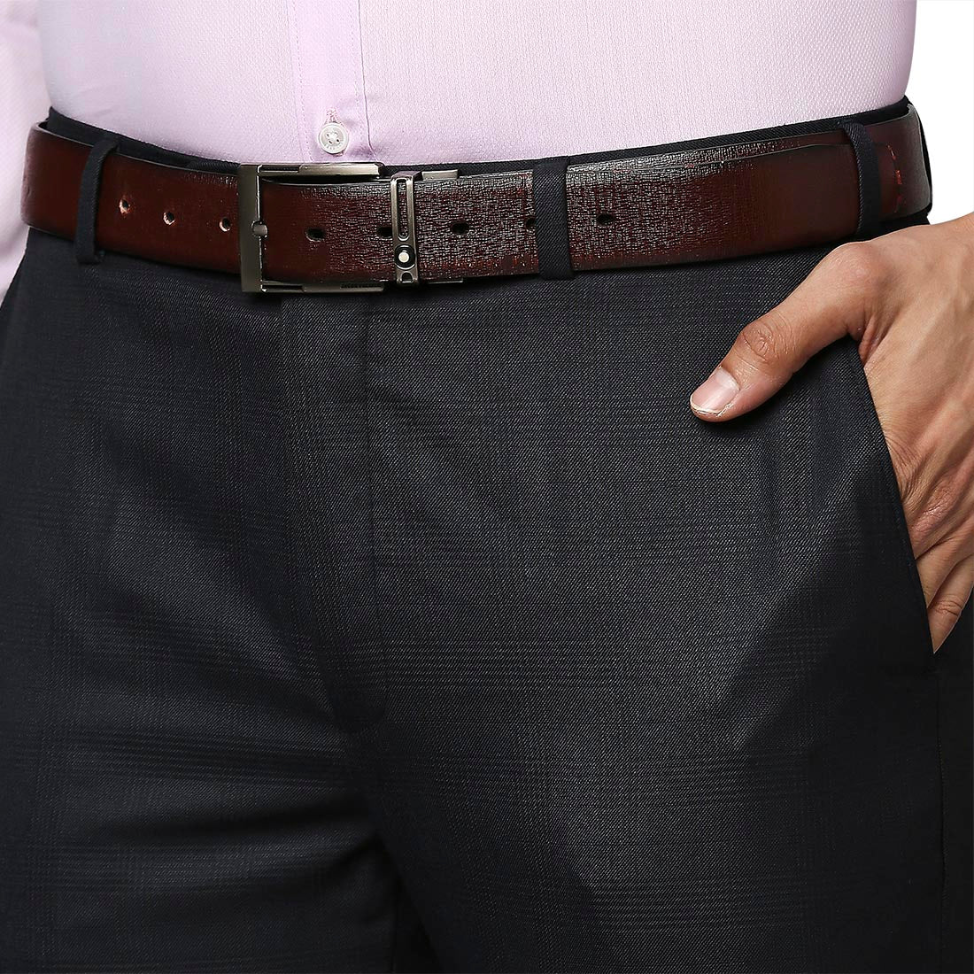 Men Blue Slim Fit Checks Polyester Blend Trouser - Image 6