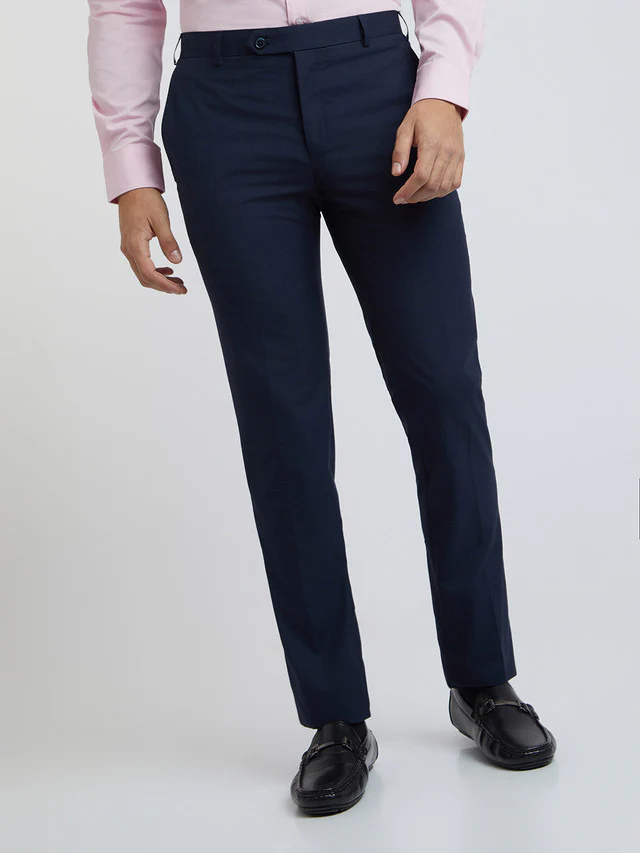 Men Blue Slim Fit Checks Polyester Blend Trouser