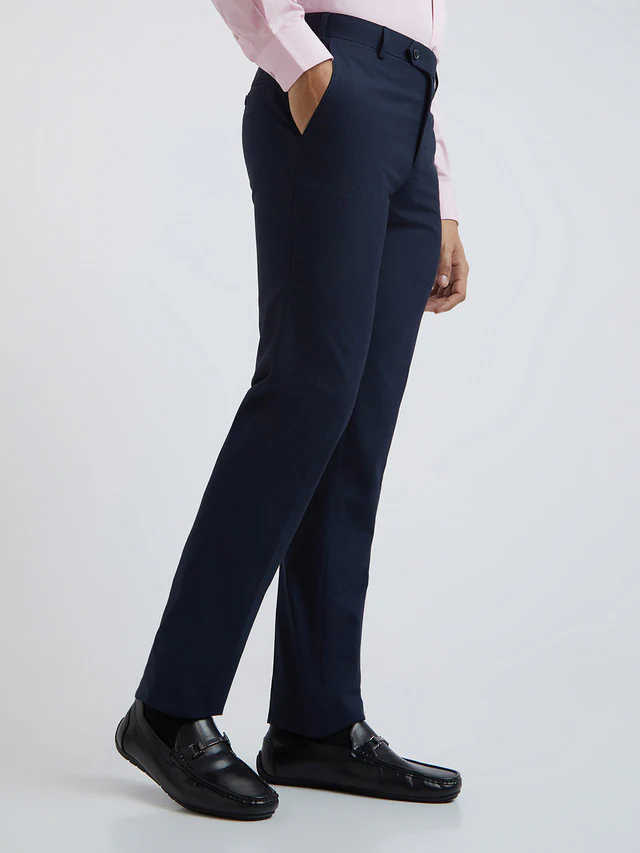 Men Blue Slim Fit Checks Polyester Blend Trouser - Image 2