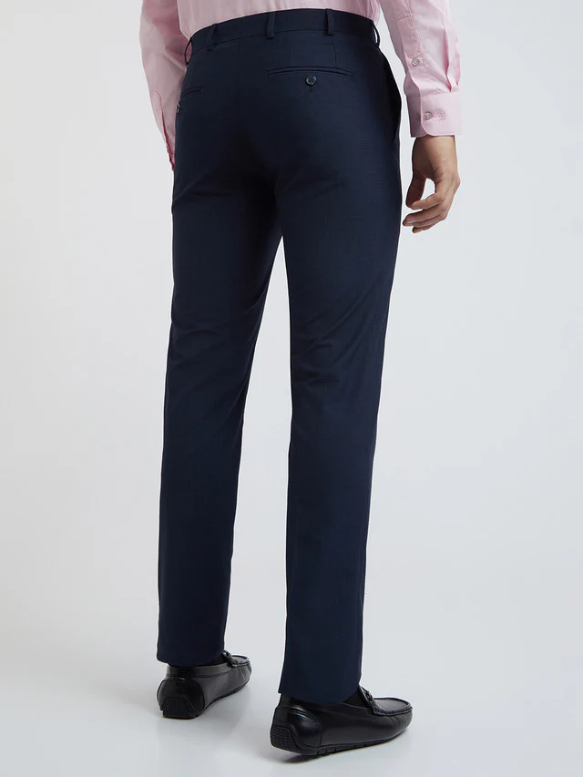 Men Blue Slim Fit Checks Polyester Blend Trouser - Image 5