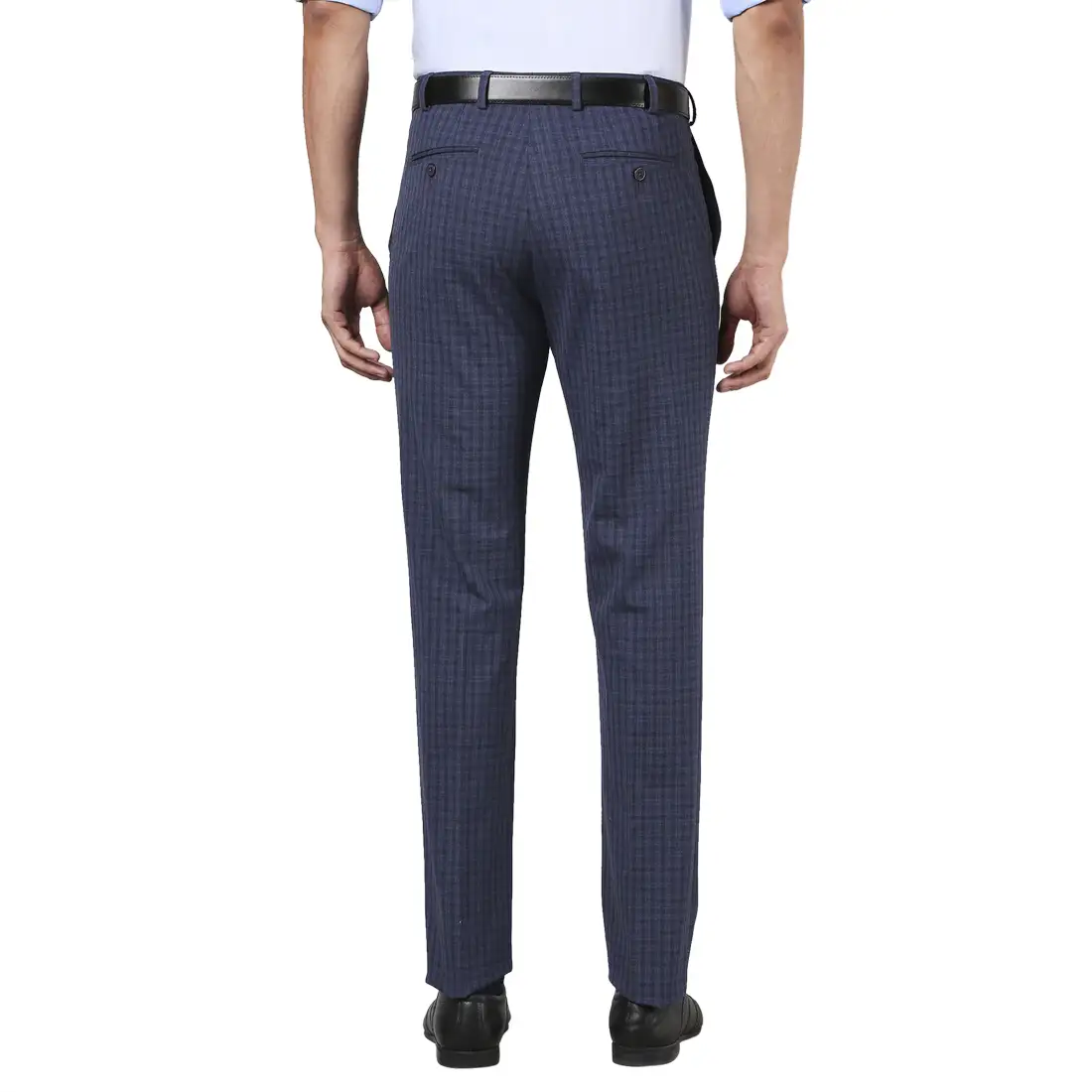 Men Blue Slim Fit Checks Polyester Blend Trouser - Image 4