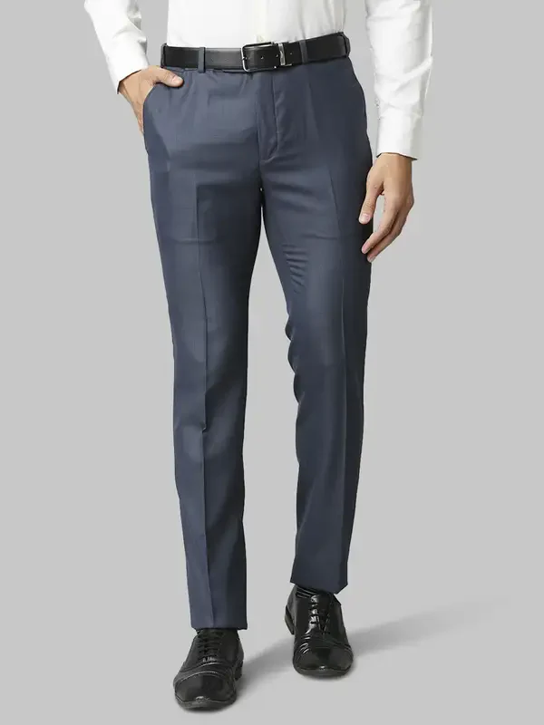 Men Blue Slim Fit Checks Polyester Blend Trouser