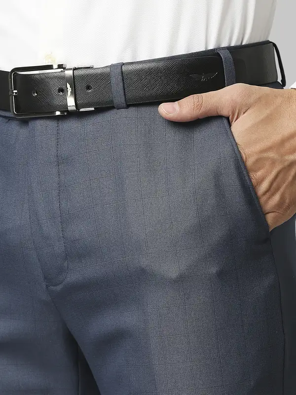 Men Blue Slim Fit Checks Polyester Blend Trouser - Image 6
