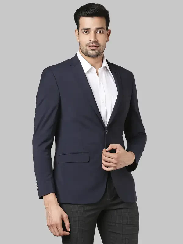 Men Blue Slim Fit Checks Small Polyester Blend Jackets - Image 2