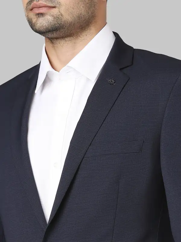 Men Blue Slim Fit Checks Small Polyester Blend Jackets - Image 6