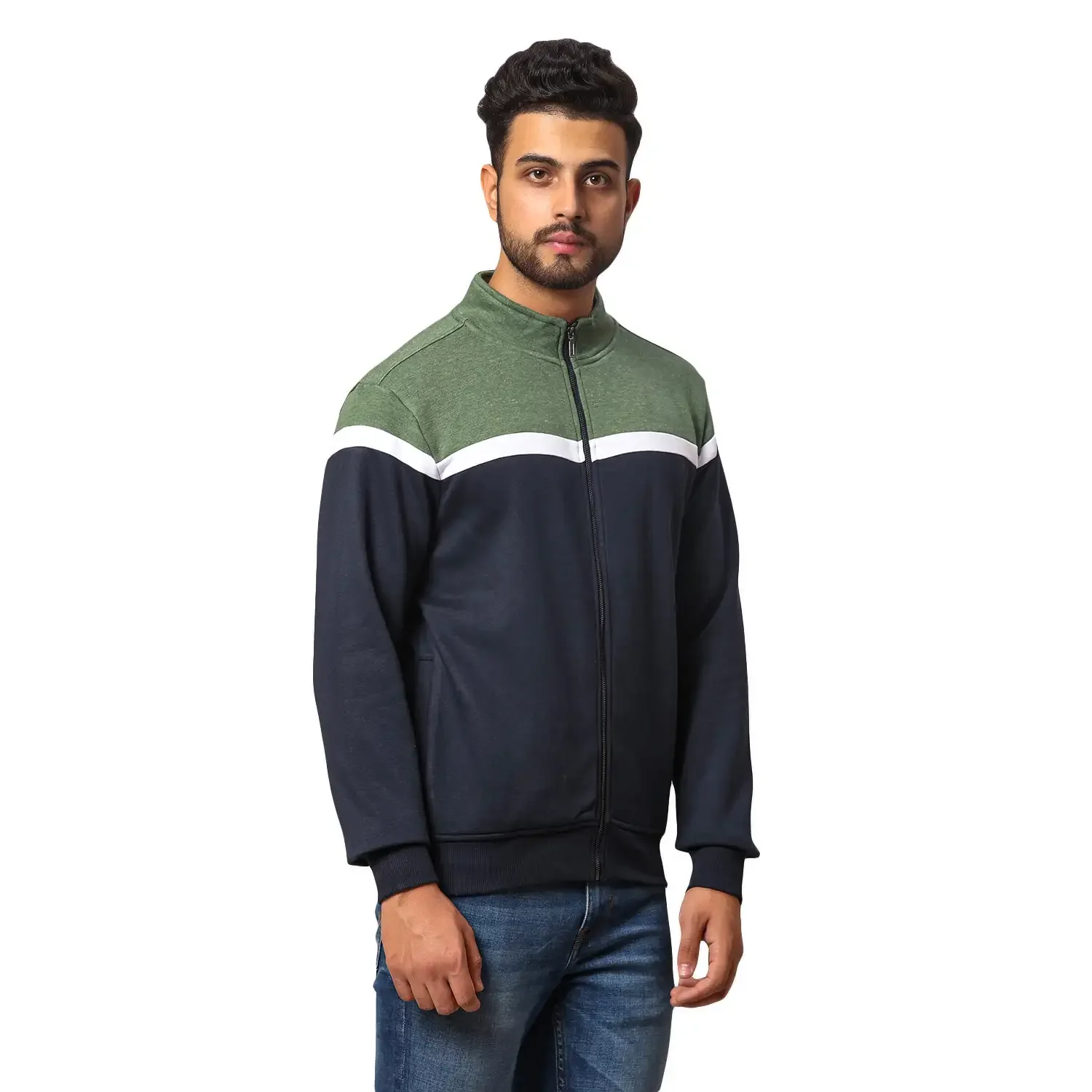 Men Blue Slim Fit Colorblock Polyester Blend Sweatshirts - Image 2