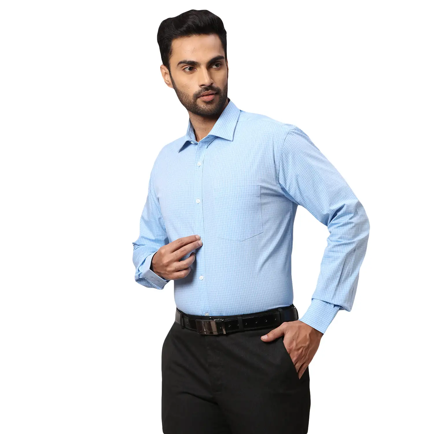 Men Blue Slim Fit Cotton Shirts - Image 3