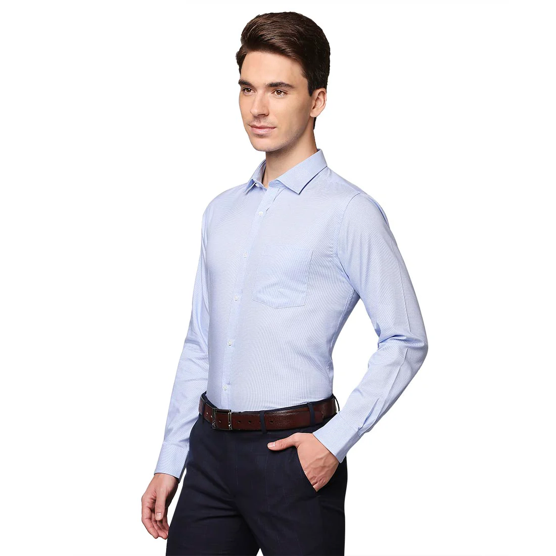 Men Blue Slim Fit Cotton Shirts - Image 3