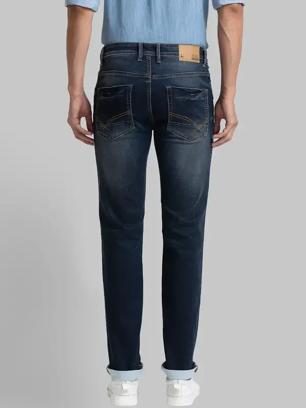 Men Blue Slim Fit Dobby Cotton Blend Jeans - Image 4