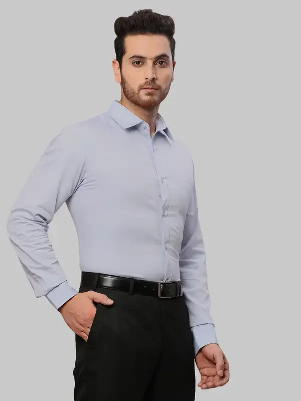 Men Blue Slim Fit Dobby Cotton Shirts - Image 2