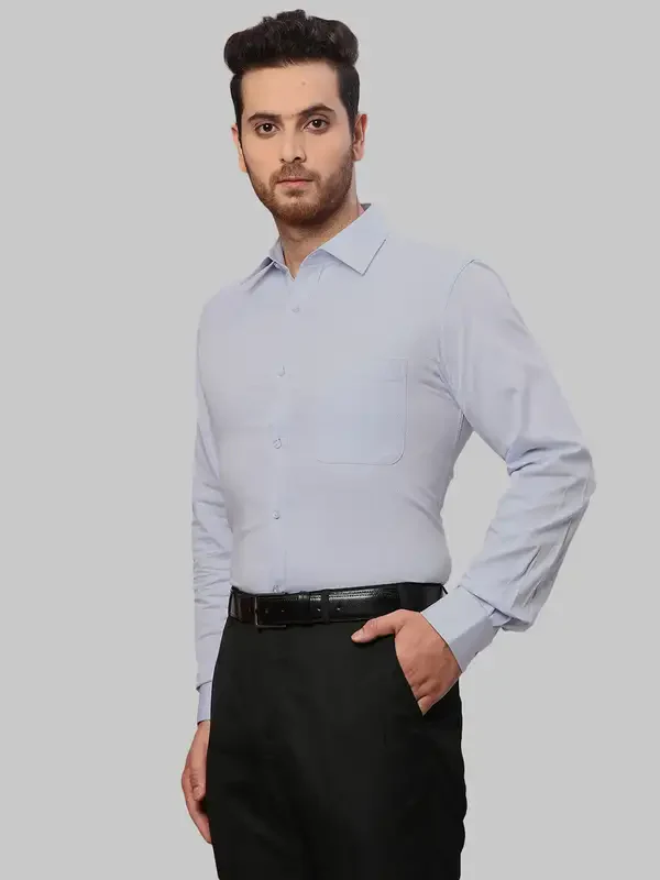 Men Blue Slim Fit Dobby Cotton Shirts - Image 3