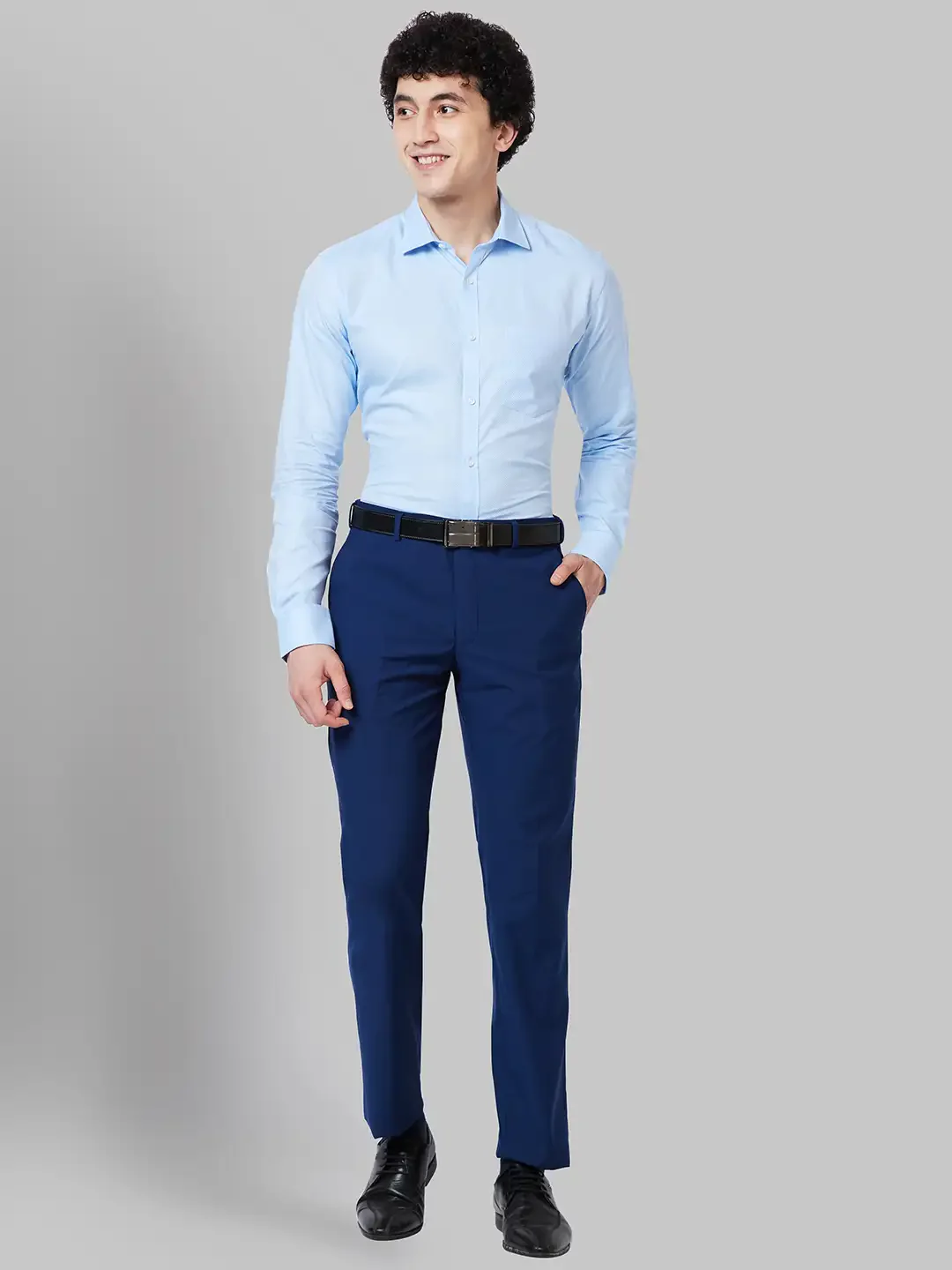 Men Blue Slim Fit Dobby Cotton Shirts - Image 5
