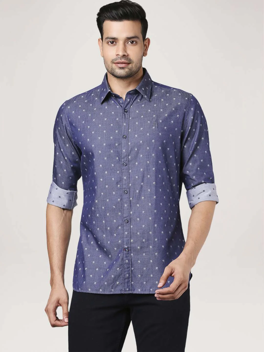 Men Blue Slim Fit Dobby Cotton Shirts - Image 6