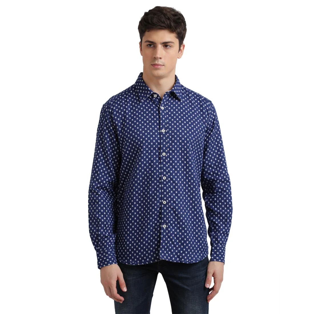 Men Blue Slim Fit Double Cloth Cotton Full Sleeve Shirts