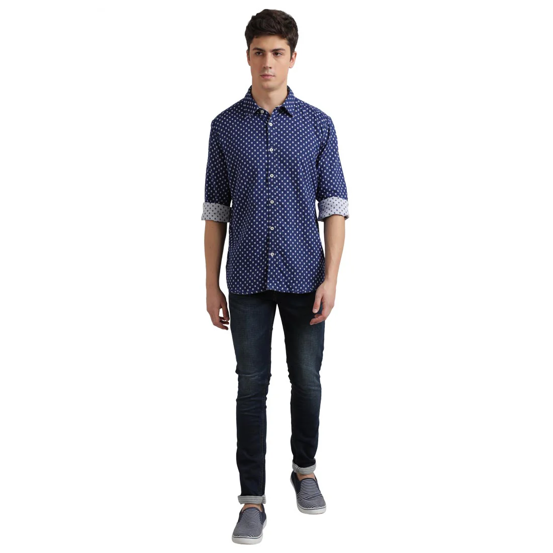 Men Blue Slim Fit Double Cloth Cotton Full Sleeve Shirts - Image 10