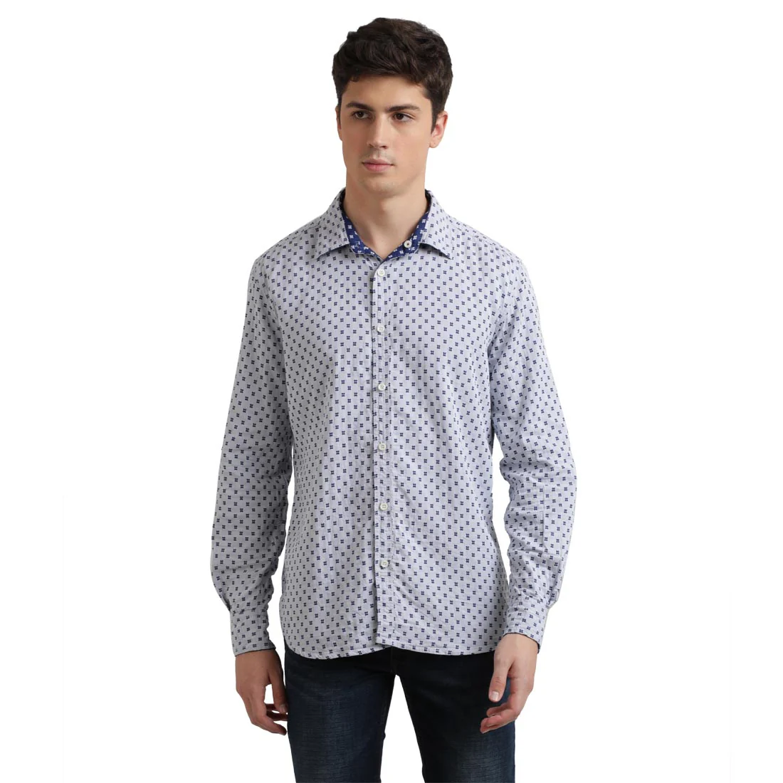 Men Blue Slim Fit Double Cloth Cotton Full Sleeve Shirts - Image 13
