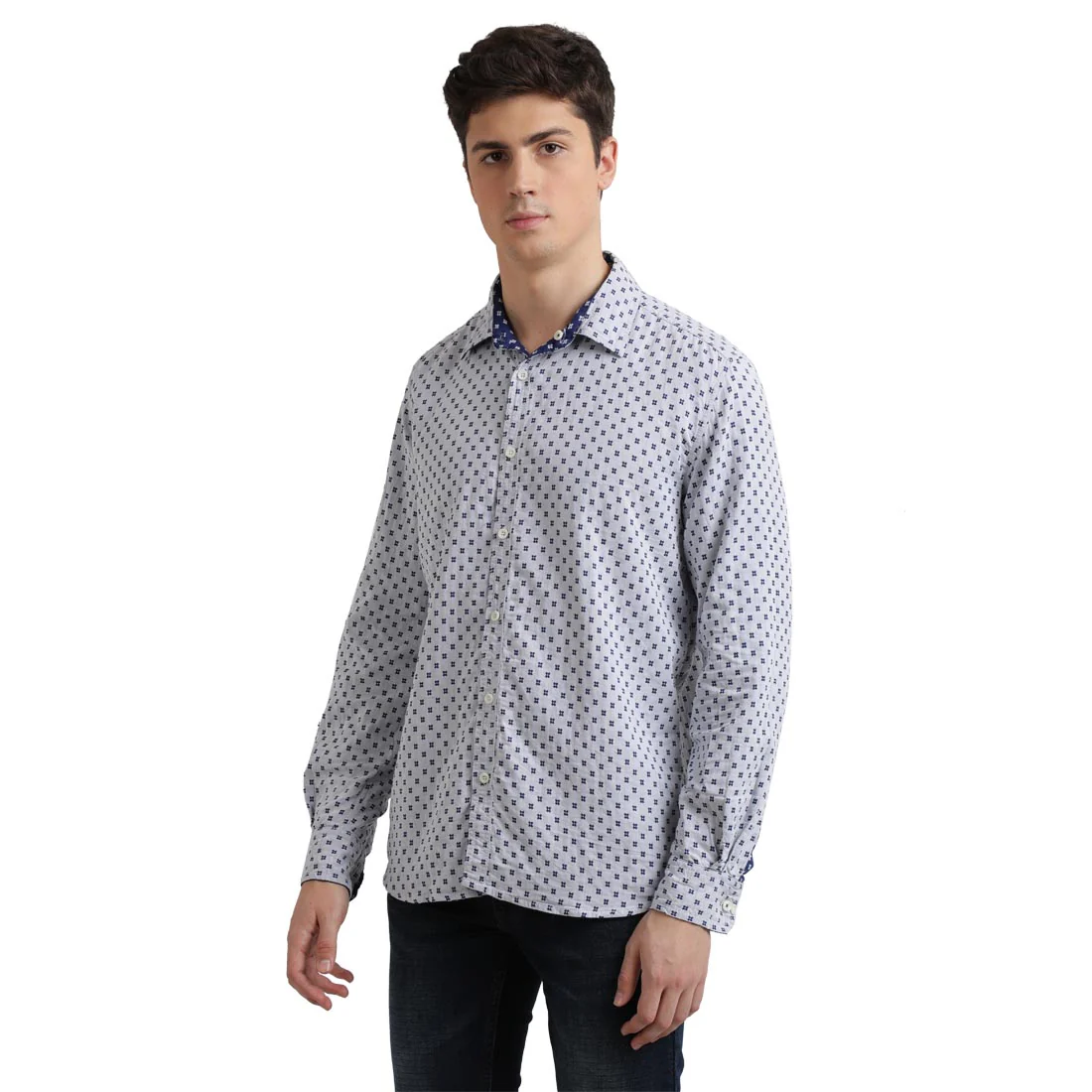 Men Blue Slim Fit Double Cloth Cotton Full Sleeve Shirts - Image 14