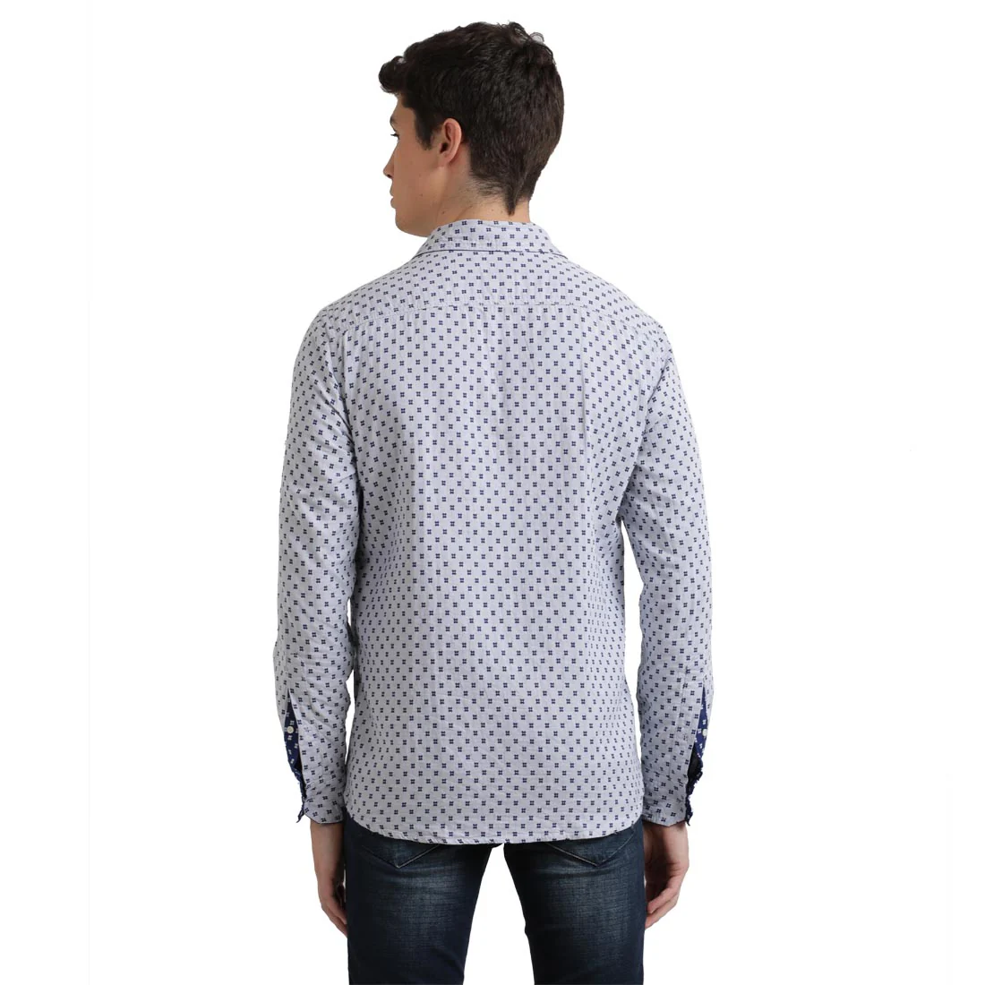 Men Blue Slim Fit Double Cloth Cotton Full Sleeve Shirts - Image 3