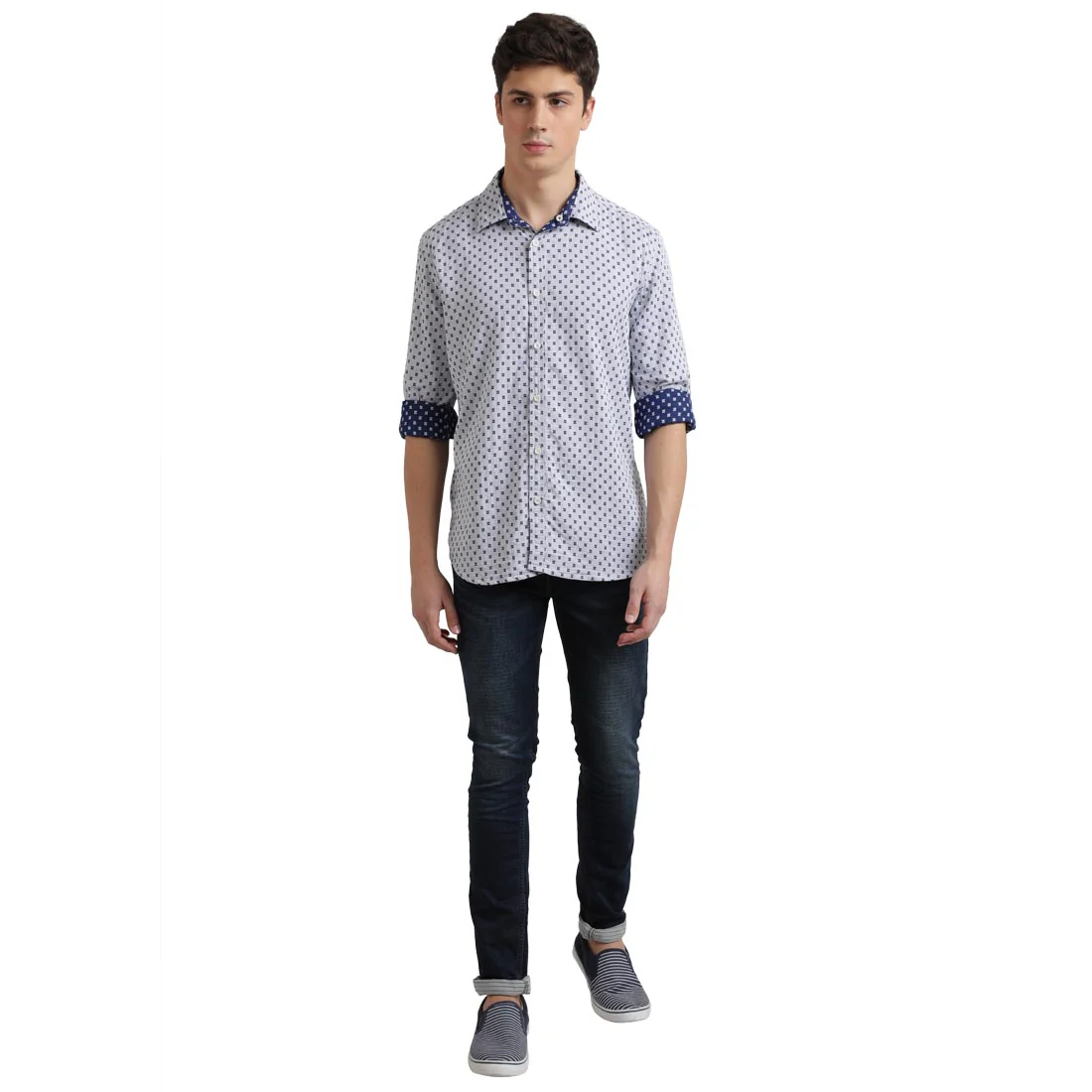 Men Blue Slim Fit Double Cloth Cotton Full Sleeve Shirts - Image 4