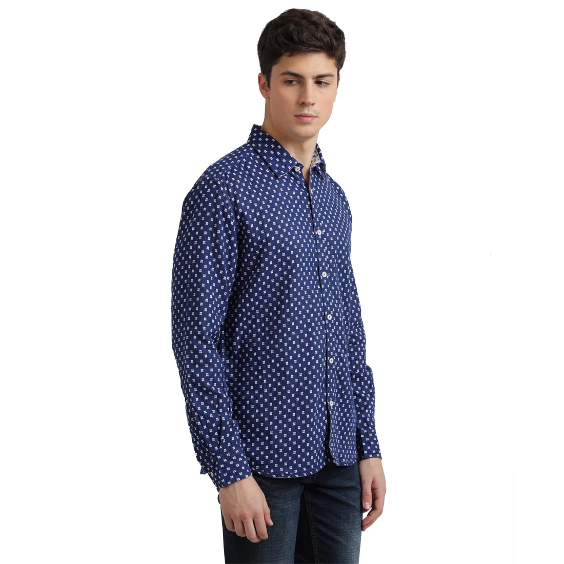 Men Blue Slim Fit Double Cloth Cotton Full Sleeve Shirts - Image 7