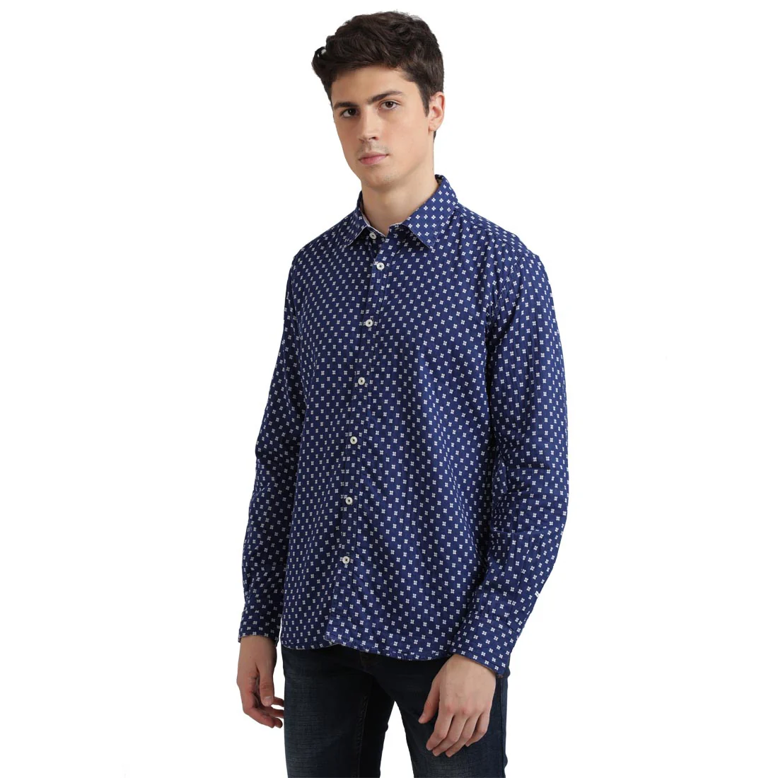 Men Blue Slim Fit Double Cloth Cotton Full Sleeve Shirts - Image 8