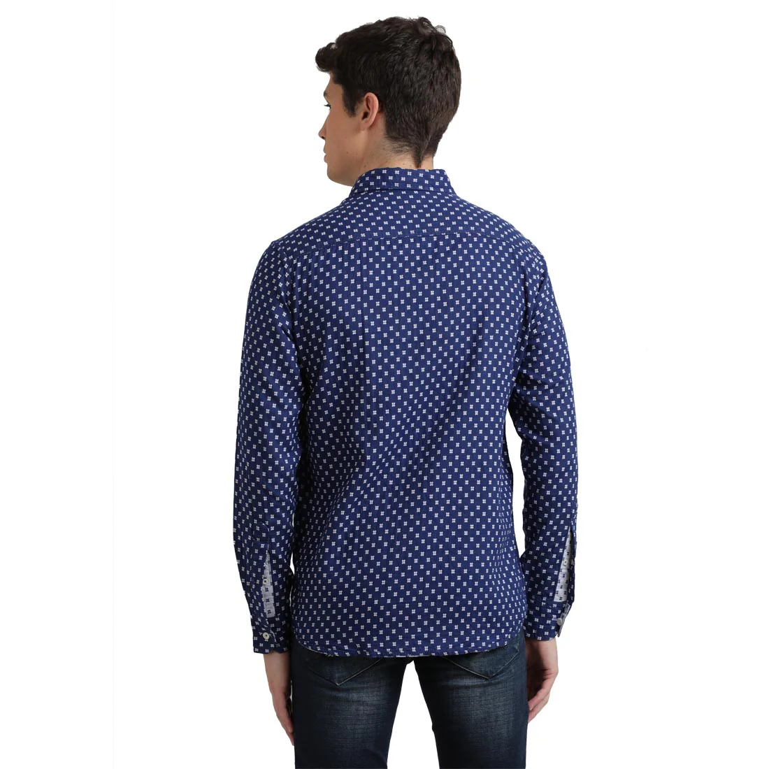 Men Blue Slim Fit Double Cloth Cotton Full Sleeve Shirts - Image 9
