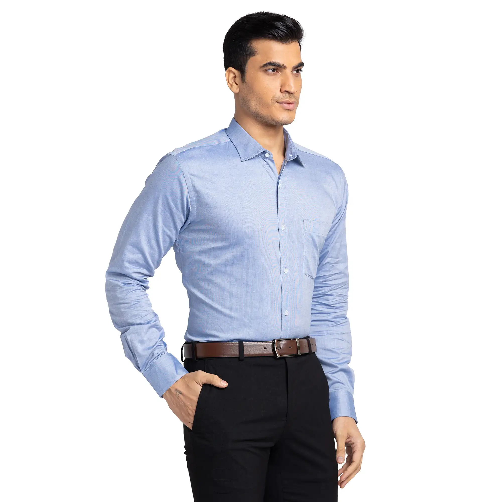 Men Blue Slim Fit Fil-A-Fil Cotton Shirts - Image 2