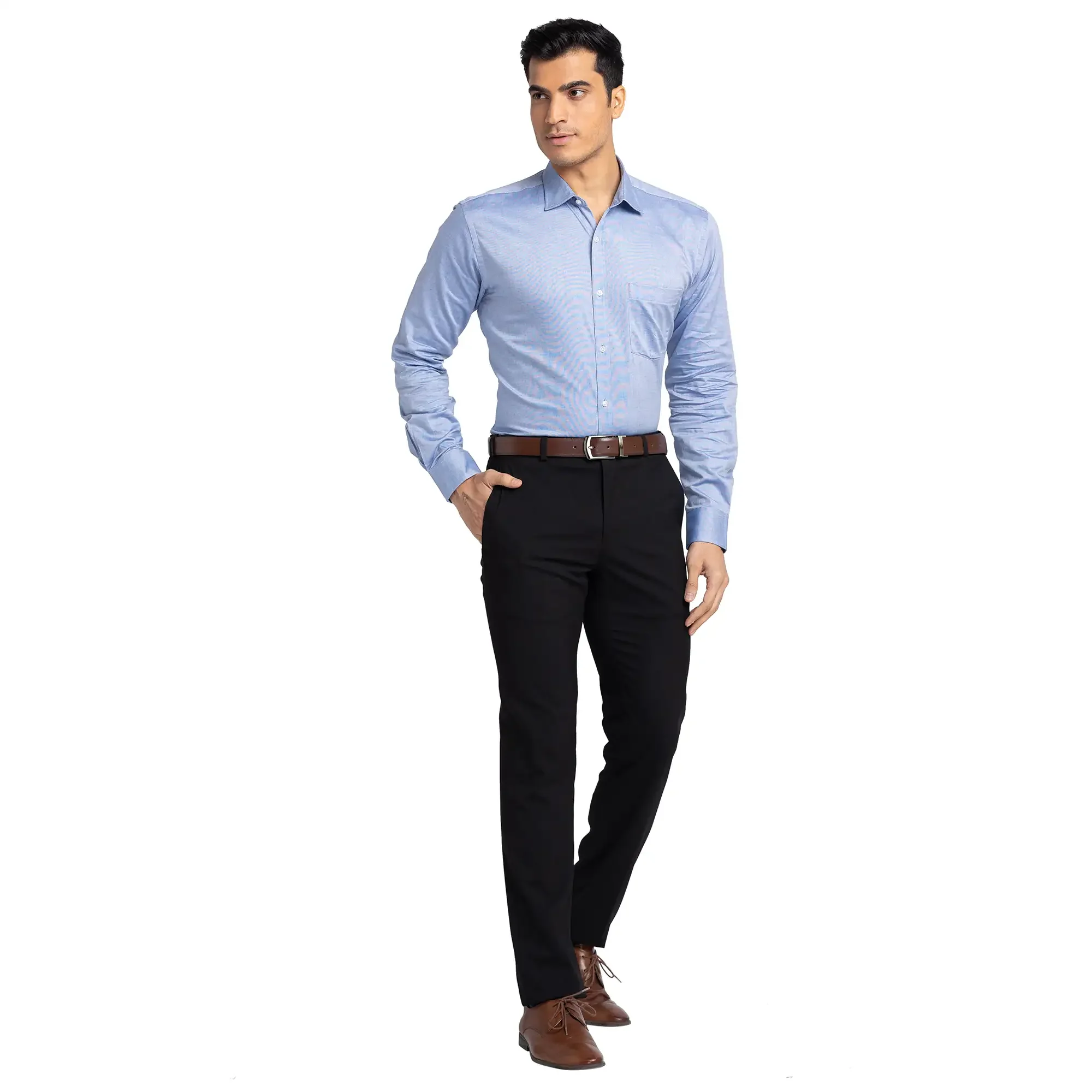 Men Blue Slim Fit Fil-A-Fil Cotton Shirts - Image 5