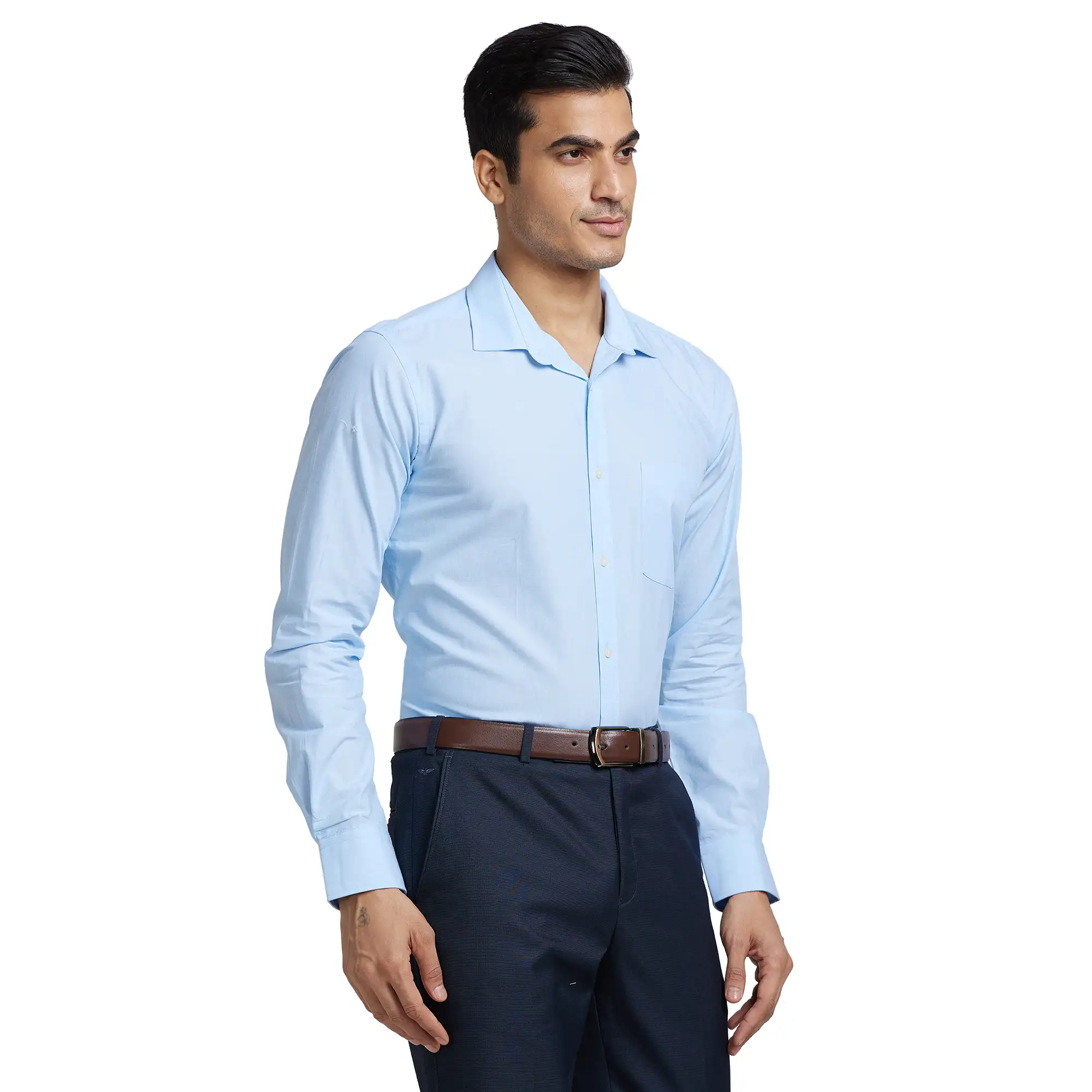 Men Blue Slim Fit Fil-A-Fil Cotton Shirts - Image 2