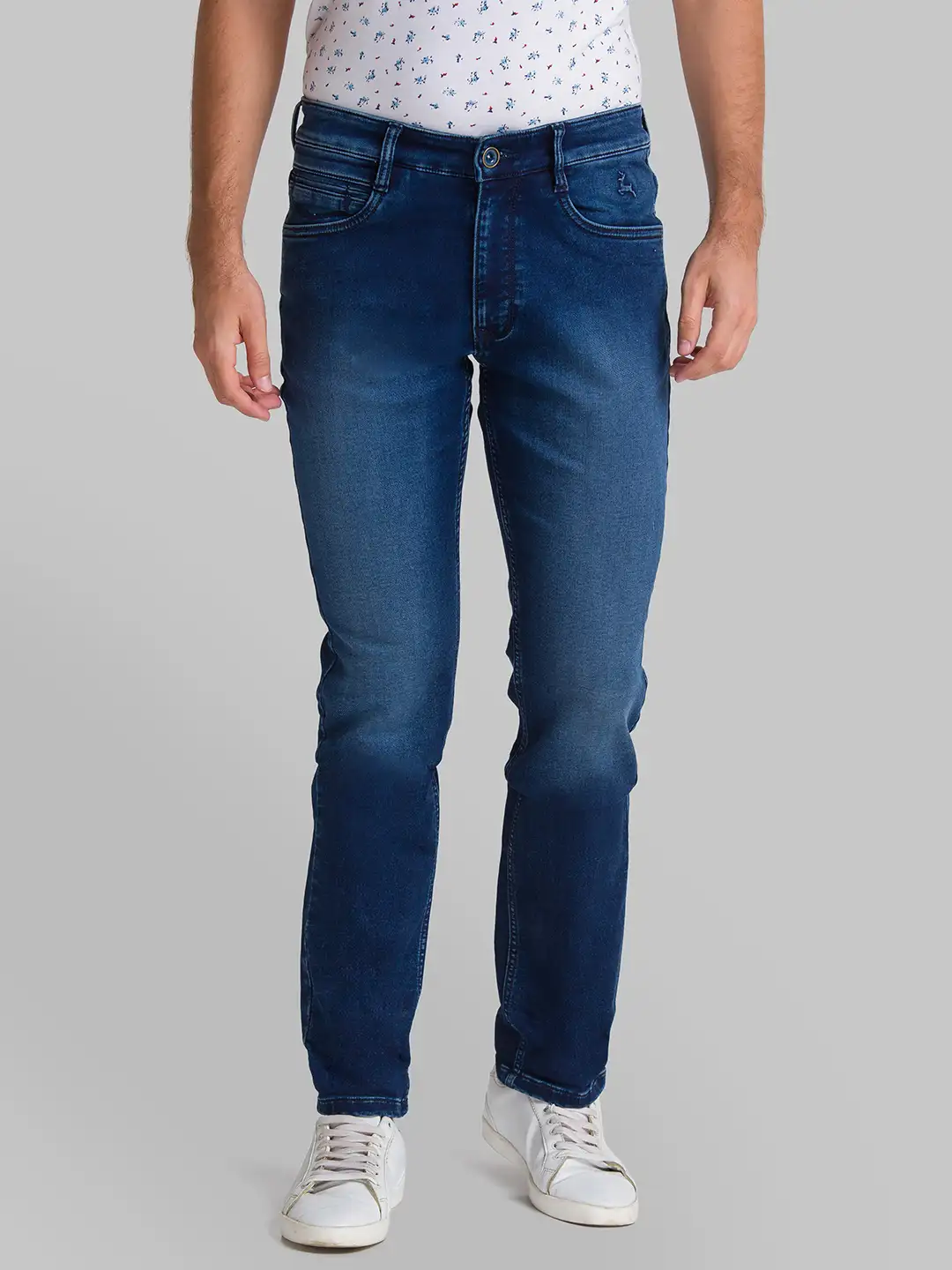 Men Blue Slim Fit Knitted Cotton Blend Jeans