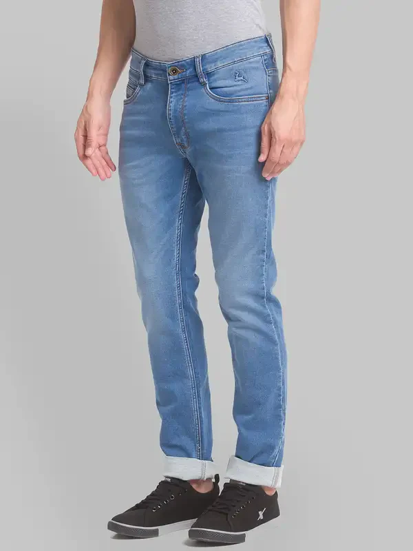 Men Blue Slim Fit Plain Cotton Blend Jeans - Image 3